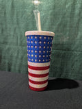 Patriotic Rhinestone American Flag 20 oz Plastic Tumbler