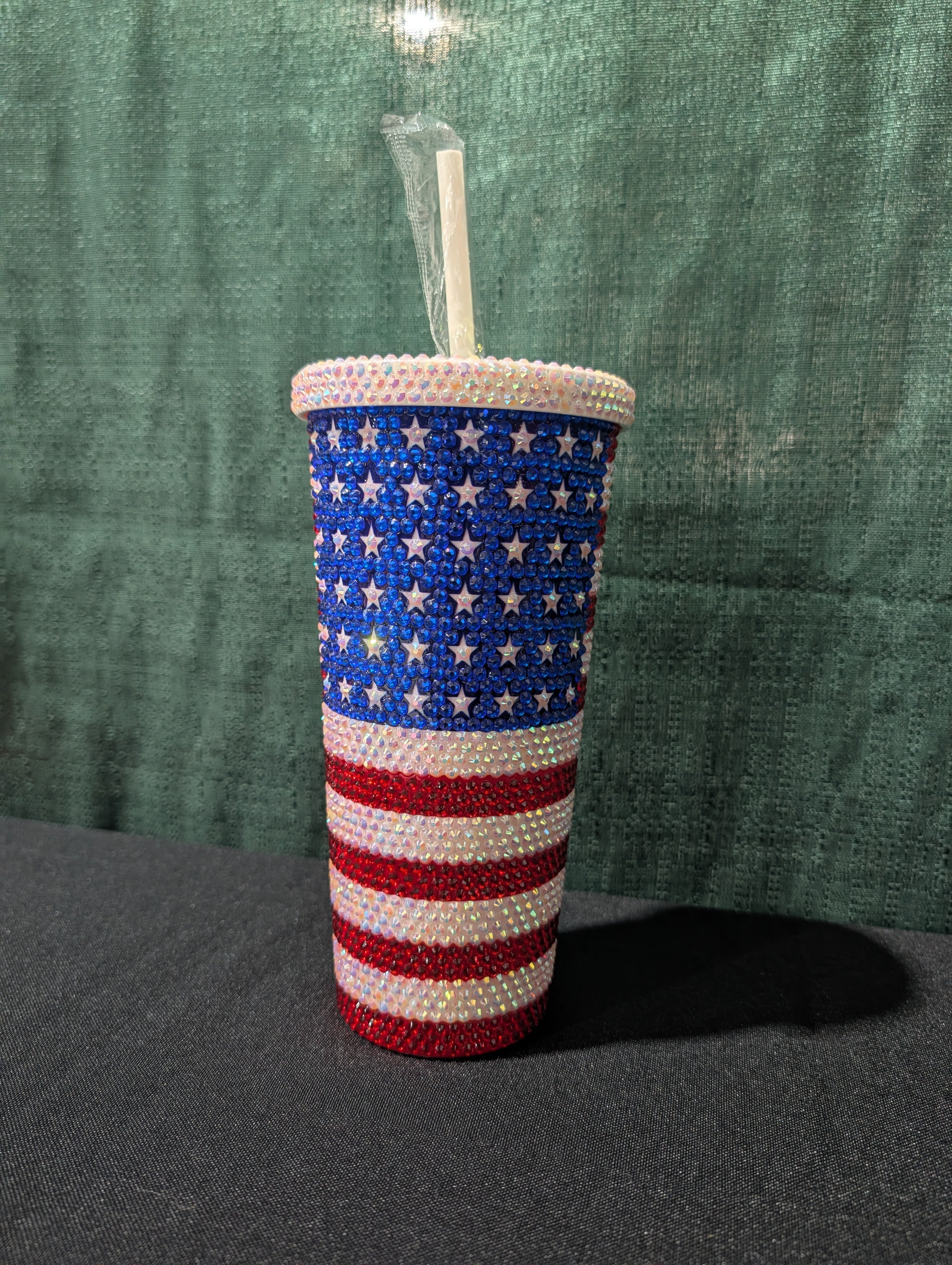 Patriotic Rhinestone American Flag 20 oz Plastic Tumbler