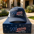 'Merica 250 Years" Patriotic Mesh Trucker Hat (Blue)
