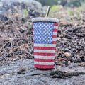 Patriotic American Flag Rhinestone Tumbler with Straw – 20oz Stainless Steel
