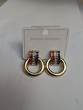 Patriotic Crystal Drop Hoop Earrings – Gold Tone