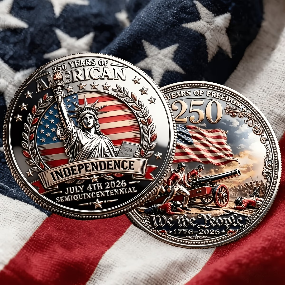 America 250th Anniversary Silver Commemorative Challenge Coin (1776–2026)
